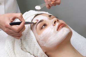 beauty salon series. facial mask applying